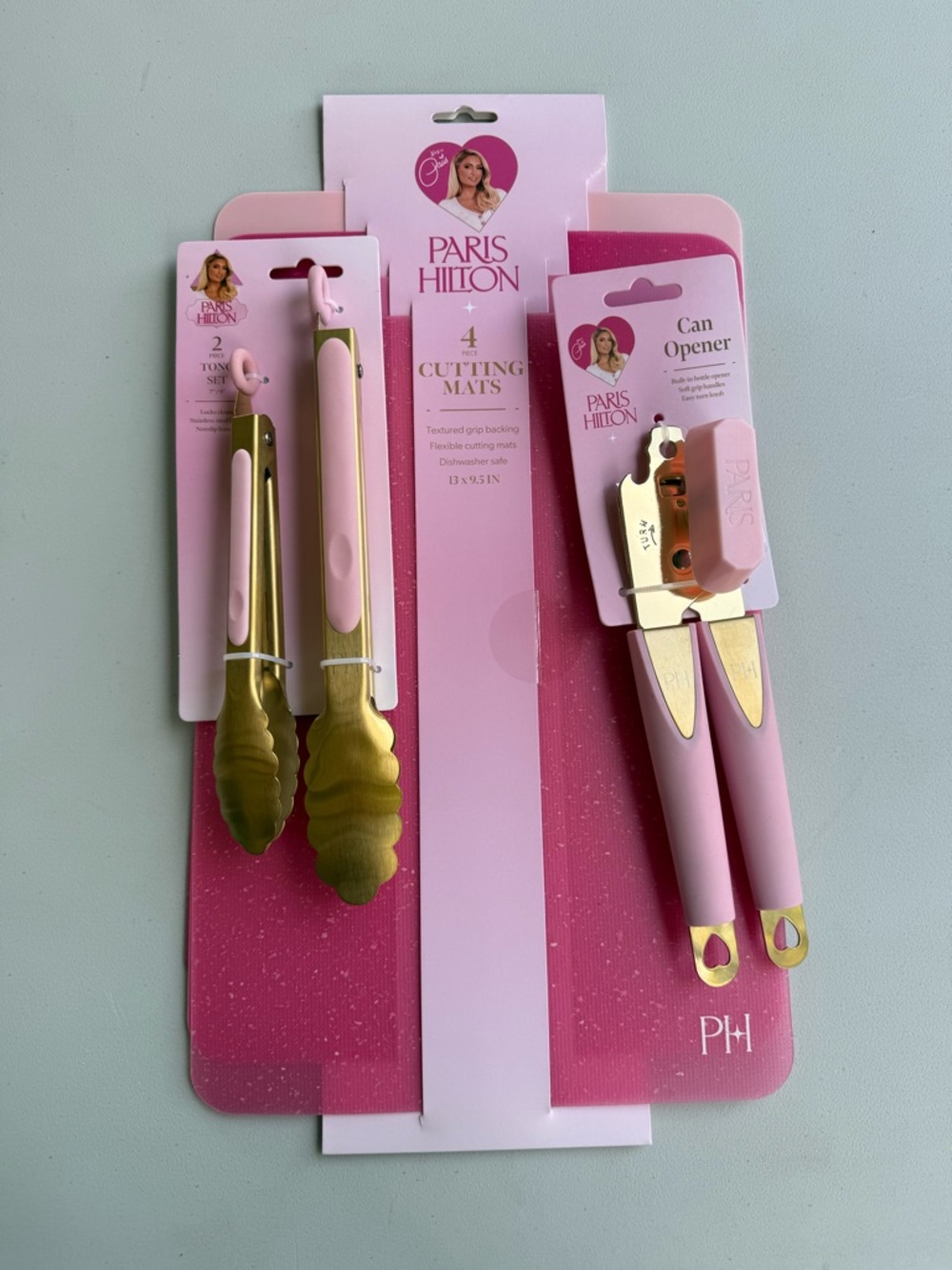 Paris Hilton Pink & Gold Kitchen Tool Set with Cutting Mats